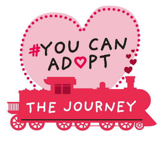 The words #You Can Adopt The journey, in a heart with an image of a train